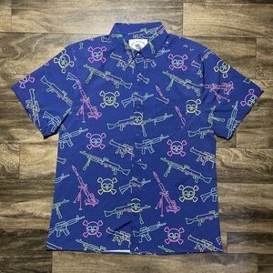 Savage Tacticians Neon Lights Gun Fights Shirt Mens L Snap Tactical Gorpcore EUC